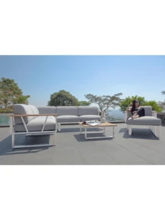 3er-Sofa BELVEDERE Edelstahl/Teak mit Liegefunktion links Holzart:Teak (Tectona grandis)Herkunft: Indonesien