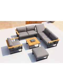 3er-Sofa BELVEDERE graphite/Teak Tuvatextil "tweed grey" - Herkunft: Indonesien