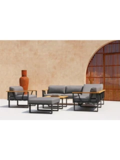 3er-Sofa BELVEDERE graphite/Teak Tuvatextil "tweed grey" - Herkunft: Indonesien
