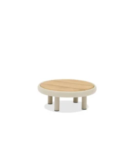 Table basse WAVE alu light-taupe,  Ø 60 cm Plateau en teck