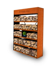 étagère pour bois de cheminée 160 corten, 160 x 220 x 40 cm