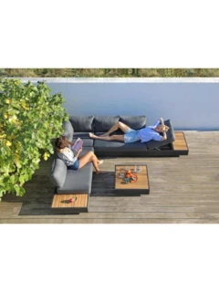 3-Sitzer CUBO mit Liegefunktion re+li Alu graphite, Stoff Olefin "dark grey"