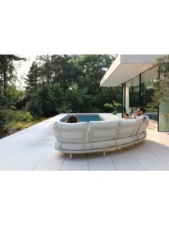 Table basse WAVE alu light-taupe ø 80cm plateau dark sand marble en vitrocéramic