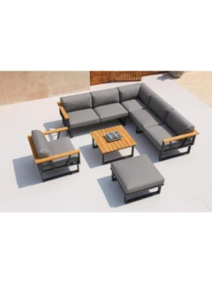 2er-Sofa BELVEDERE graphite AL rechts / Tuvatextil "tweed grey"