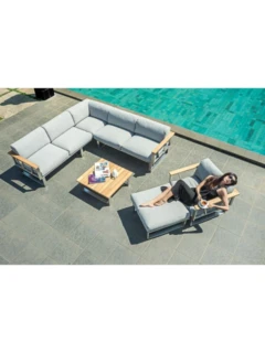 3er-Sofa BELVEDERE Edelstahl/Teak mit Liegefunktion links Holzart:Teak (Tectona grandis)Herkunft: Indonesien