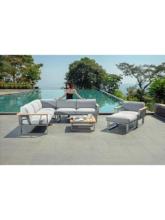 3er-Sofa BELVEDERE Edelstahl/Teak mit Liegefunktion links Holzart:Teak (Tectona grandis)Herkunft: Indonesien