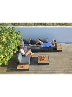 3-Sitzer CUBO mit Liegefunktion re+li Alu graphite, Stoff Olefin "dark grey"