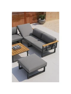 3er-Sofa BELVEDERE graphite/Teak Tuvatextil "tweed grey" - Herkunft: Indonesien