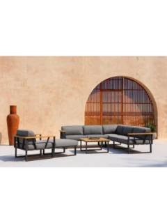 3er-Sofa BELVEDERE graphite/Teak Tuvatextil "tweed grey" - Herkunft: Indonesien